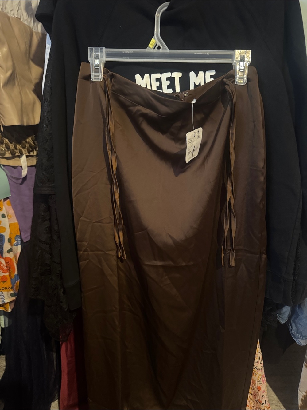 Free People • NWT $ Think Bubbles skirt Brown Satin Tie-Detail Maxi Skirt - Picture 6 of 7
